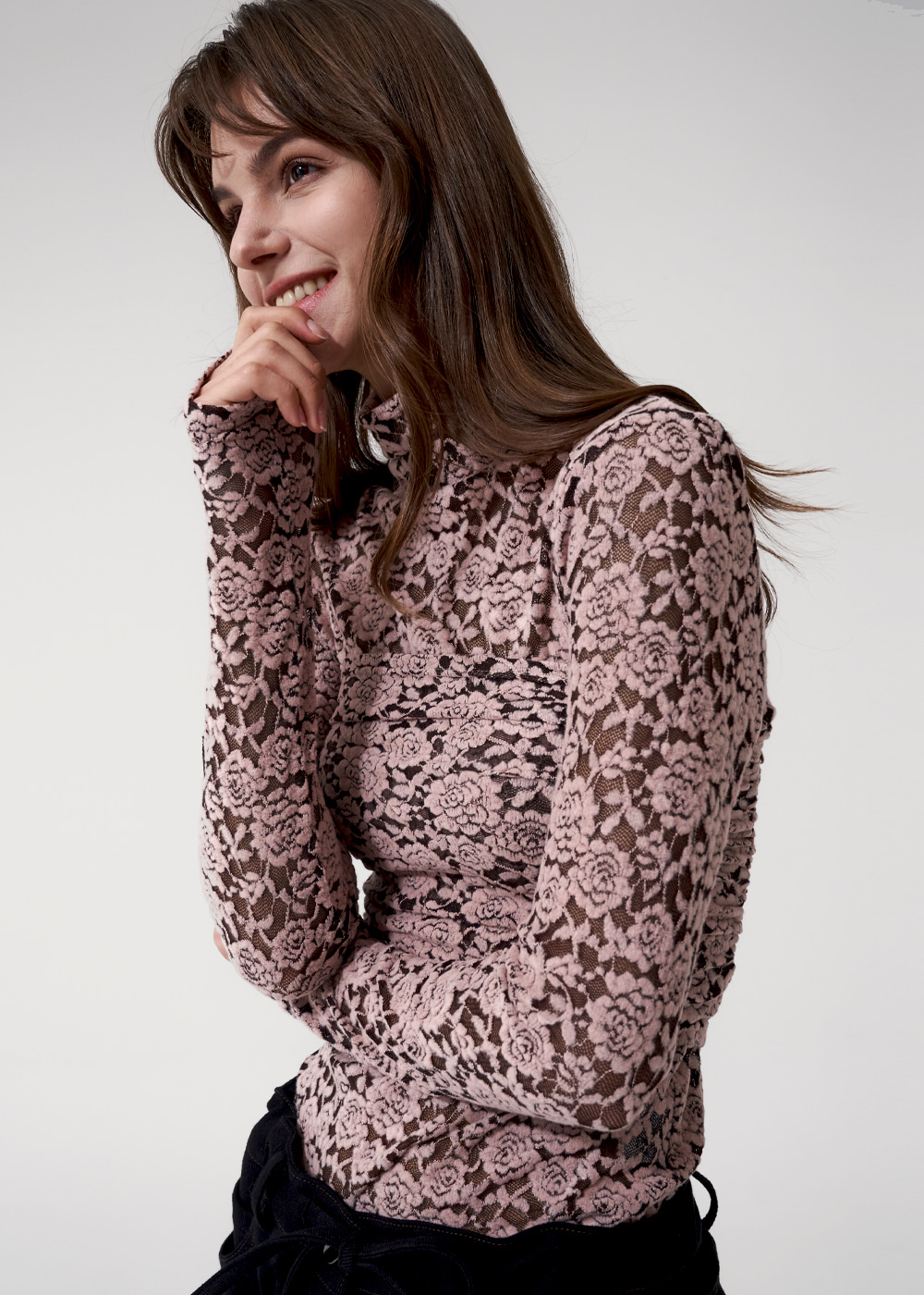 HIGH NECK LACE TOP_PINK