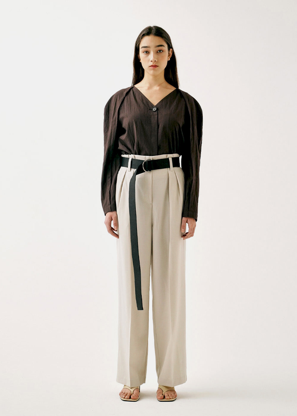 BELTED SEMI WIDE TROUSERS - IVORY