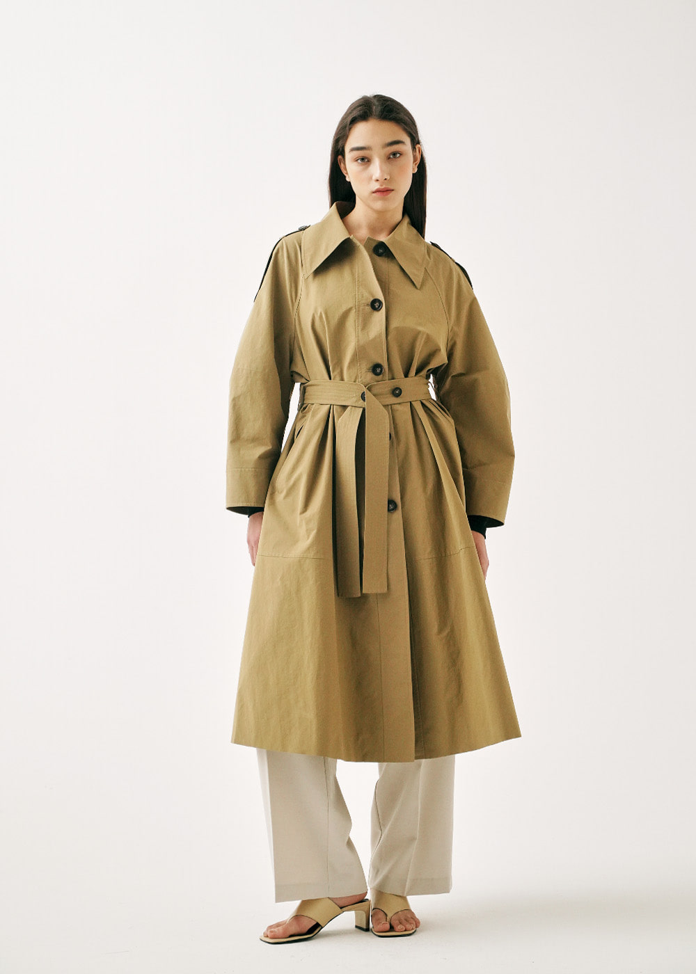 BELTED SINGLE TRENCH COAT - BEIGE