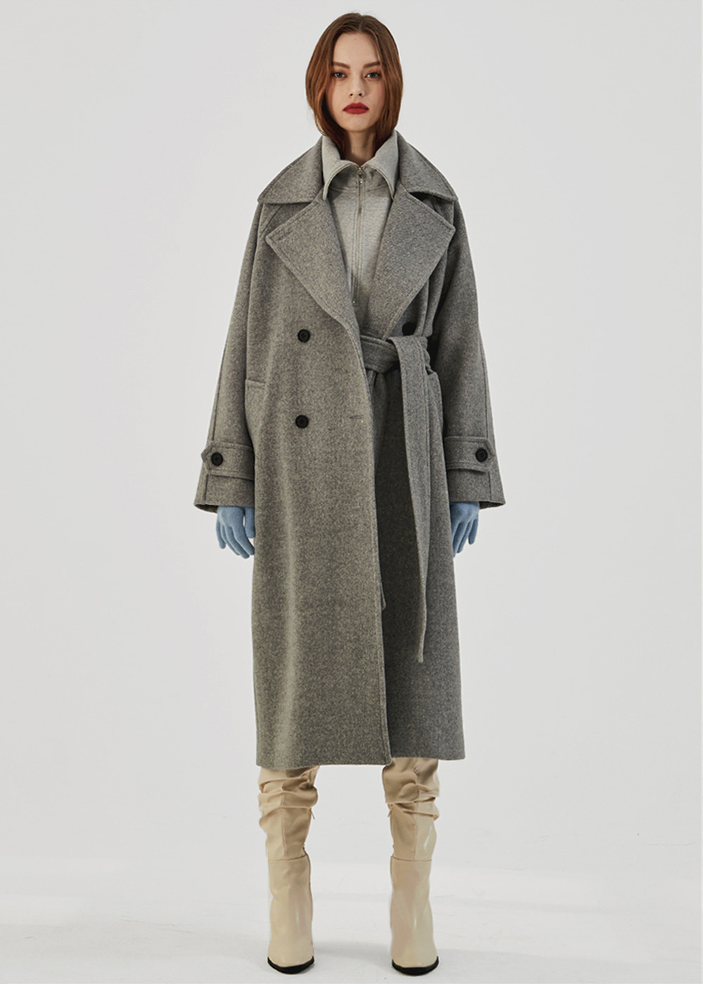 DOUBLE BUTTON WOOL COAT_ GREY